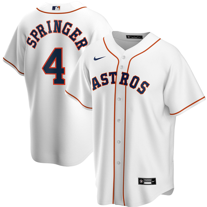 2020 MLB Men Houston Astros #4 George Springer Nike White Home 2020 Replica Player Jersey 1